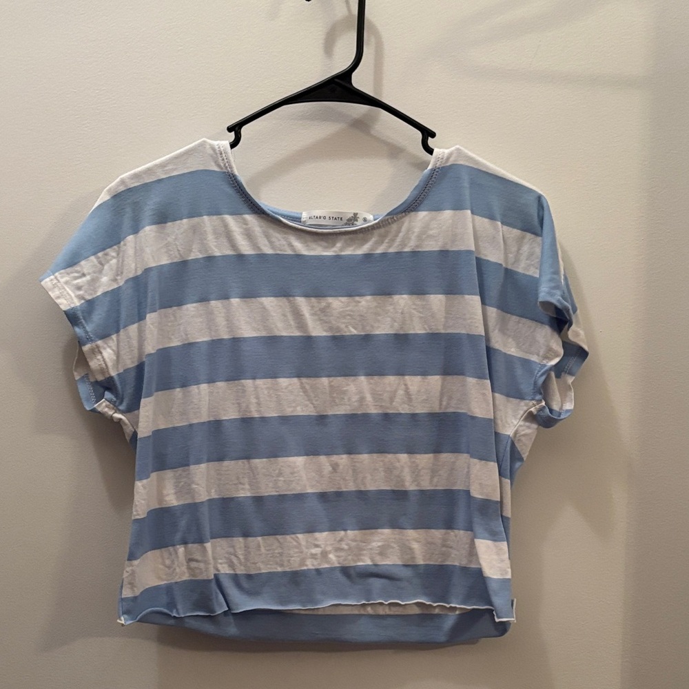 Blue and White Striped Women's Top